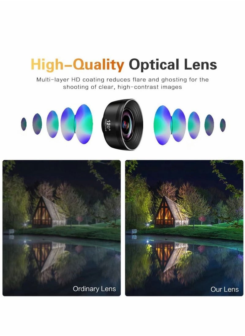 Phone Lens Kit 7 in 1, 210° Fisheye Lens+ 25X Macro Lens+ 120°Wide Angle Lens+ Telephoto Lens+ CPL+ Kaleidoscope+ Starburst, Clip-on Camera Lens for Samsung Android iPhone 11 12 X Xr pro