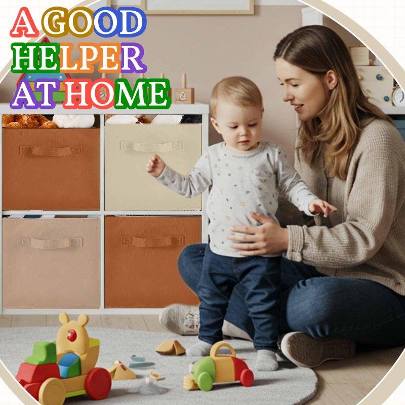 Yinder 12 Pcs Cube Storage Bin Brown 11'' Storage Bins for Playroom Decor Colorful Bins for Kids Foldable Baskets for Nursery Organizer Boxes Fabric Boxes - Image 5
