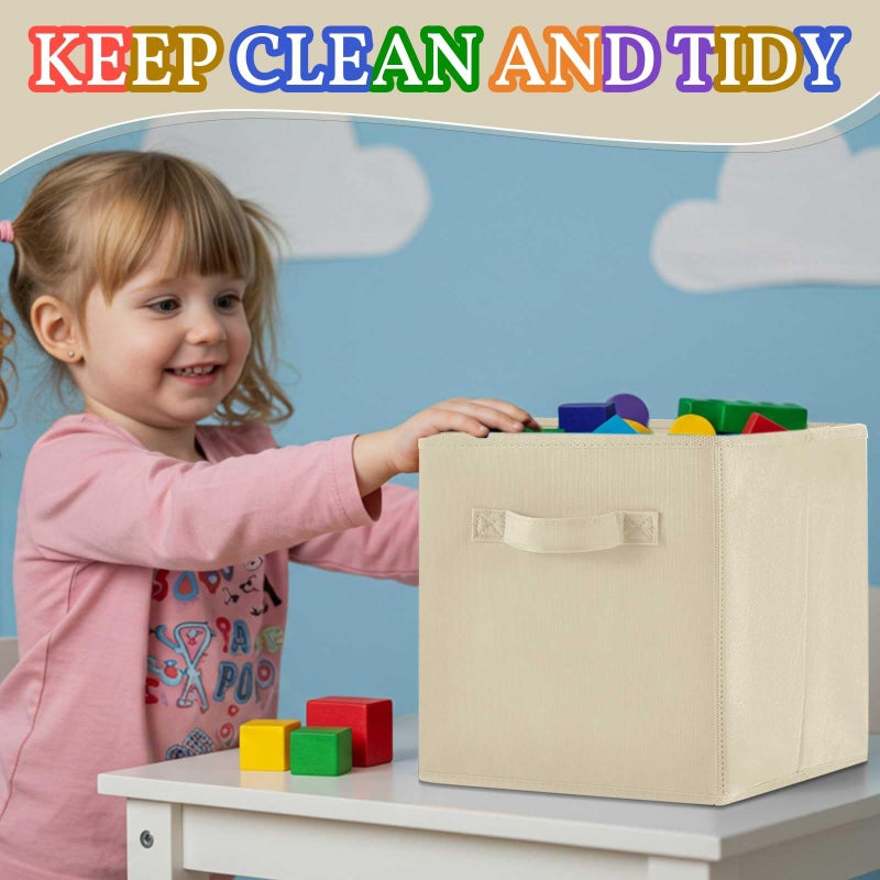Yinder 12 Pcs Cube Storage Bin Brown 11'' Storage Bins for Playroom Decor Colorful Bins for Kids Foldable Baskets for Nursery Organizer Boxes Fabric Boxes - Image 4