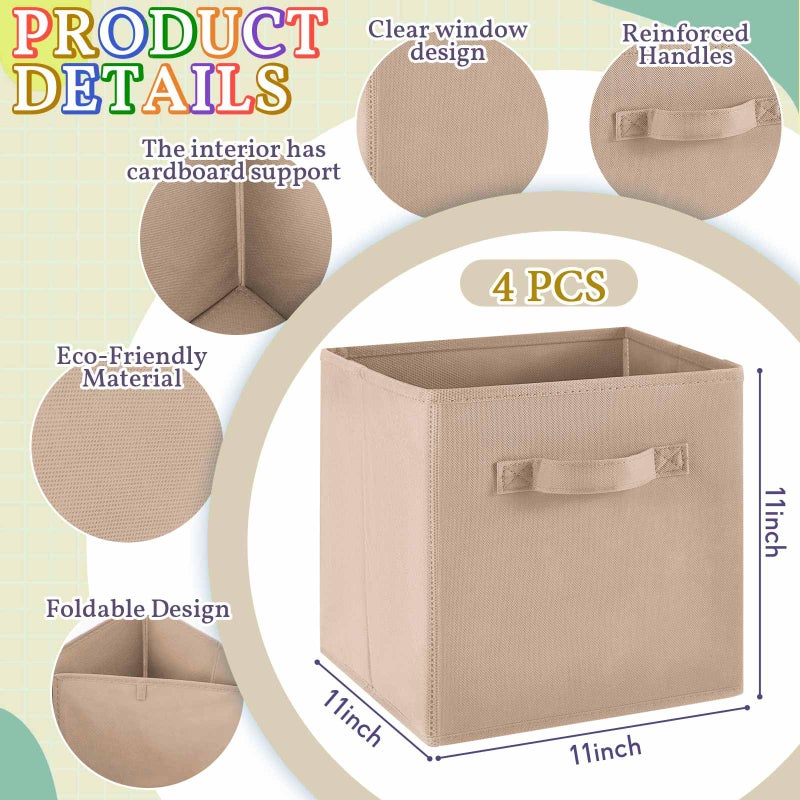 Yinder 12 Pcs Cube Storage Bin Brown 11'' Storage Bins for Playroom Decor Colorful Bins for Kids Foldable Baskets for Nursery Organizer Boxes Fabric Boxes - Image 2