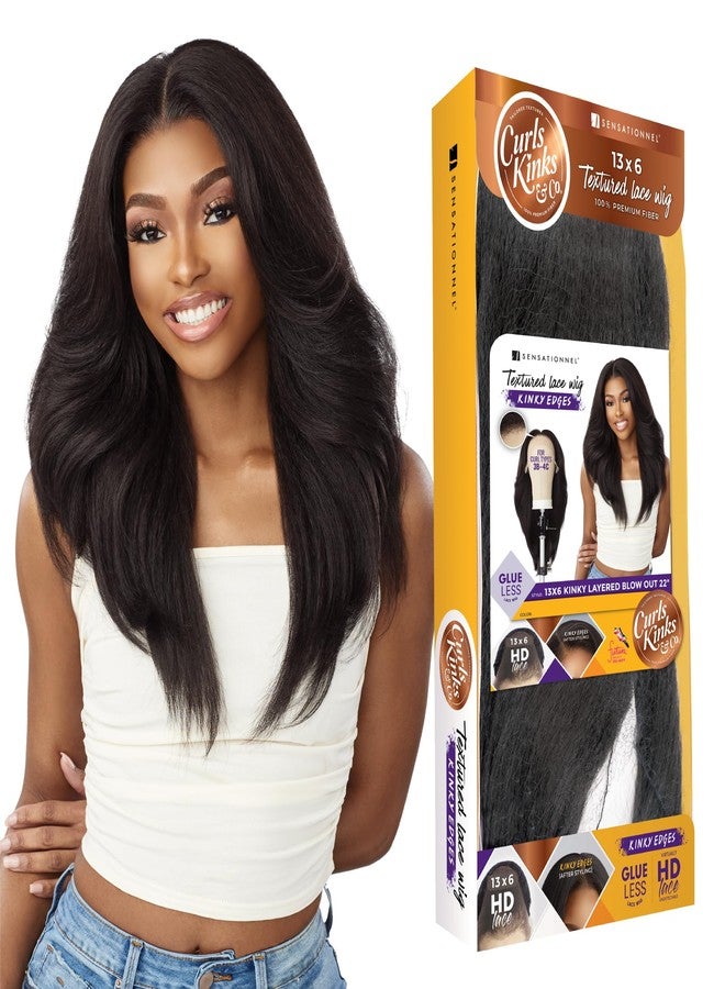 Sensationnel Curls Kinksandco Kinkyedges Wig - Kinky Layered Blow Out 22 Inch 13X6 Lace Frontal Natural Kinkytexture Edged Hairline for Natural 3C to 4C Hair Textures (1B OFFBLACK) - Image 1