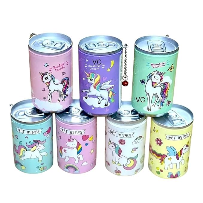 SHAKTISM Unicorn Tin Shape Mini Portable Wet Wipes Tissue Can for Cleaning Face Body for Kids Women and Men 60PCs Wipes - Random Colour or Theam Dispatch - Pack of 2 - Image 2