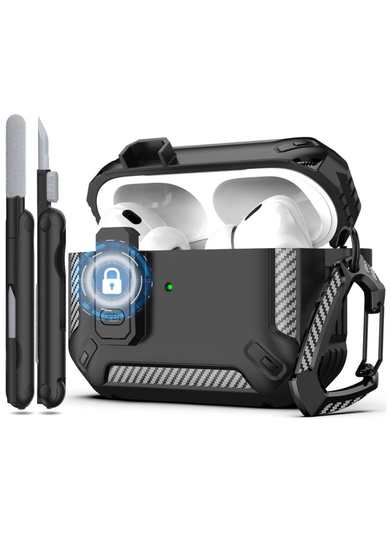 X-level AirPods Pro 3 Case Cover with Cleaning Kit with Keychain Hard Shell Protective Armor with Lock for AirPods Pro 3 Charging Case , Front LED Visible, Black - Image 1