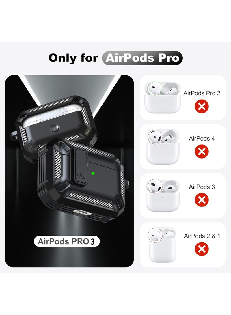 X-level AirPods Pro 3 Case Cover with Cleaning Kit with Keychain Hard Shell Protective Armor with Lock for AirPods Pro 3 Charging Case , Front LED Visible, Black - Image 2