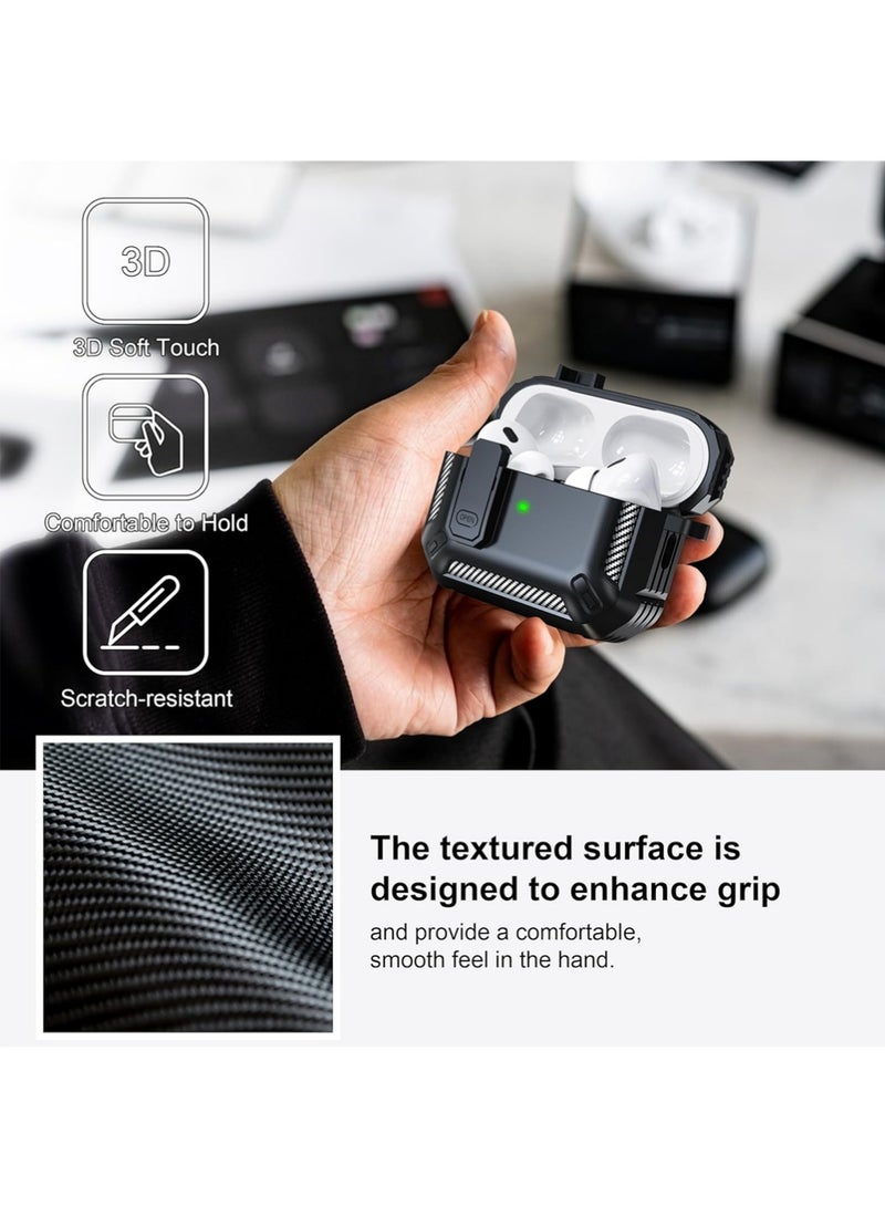 X-level AirPods Pro 3 Case Cover with Cleaning Kit with Keychain Hard Shell Protective Armor with Lock for AirPods Pro 3 Charging Case , Front LED Visible, Black - Image 3