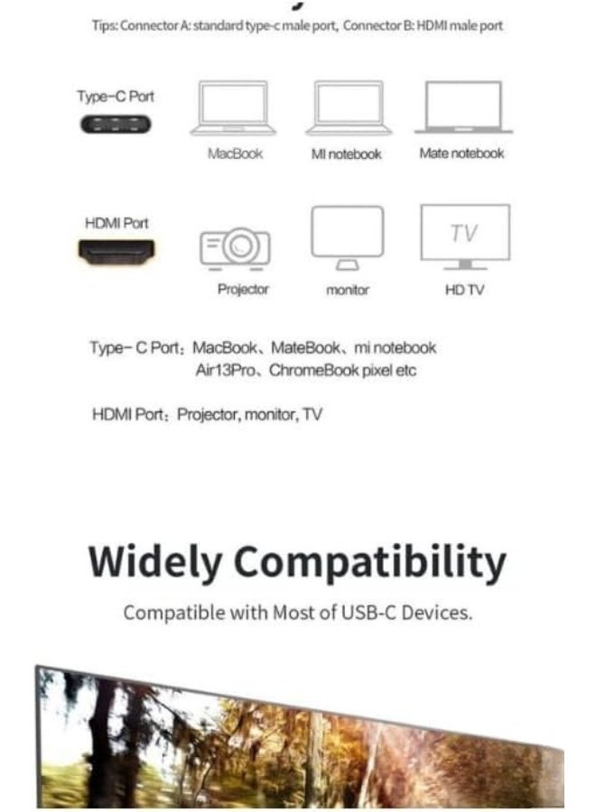 USB-C to HDMI HDTV Cable Adapter – 4K UHD Video Output – Easy Plug & Play for Laptops & Smartphones - Image 2