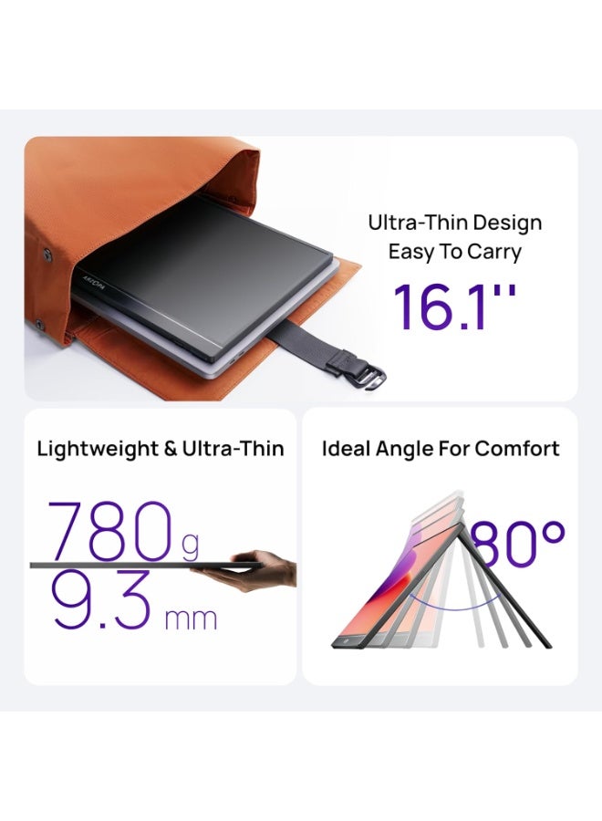 ARZOPA 16.1" Portable Monitor, 100% sRGB FHD 1080P Kickstand Portable Laptop Monitor High Color Gamut Display IPS Eye Care Screen for High-end Office & Entertainment - Image 3