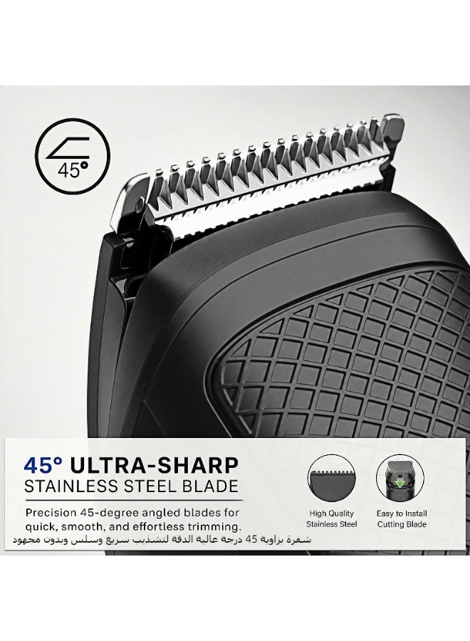 Electric Hair Trimmer for Men, Beard Shaver, Body Grooming, Hair Clipper With 45° Stainless Steel Cutting Blades, 4 Size Combs 1/2/5/7mm, Detachable 120min cordless, Wall-Hang Storage Design for Salon-Quality Results at Home - Image 2