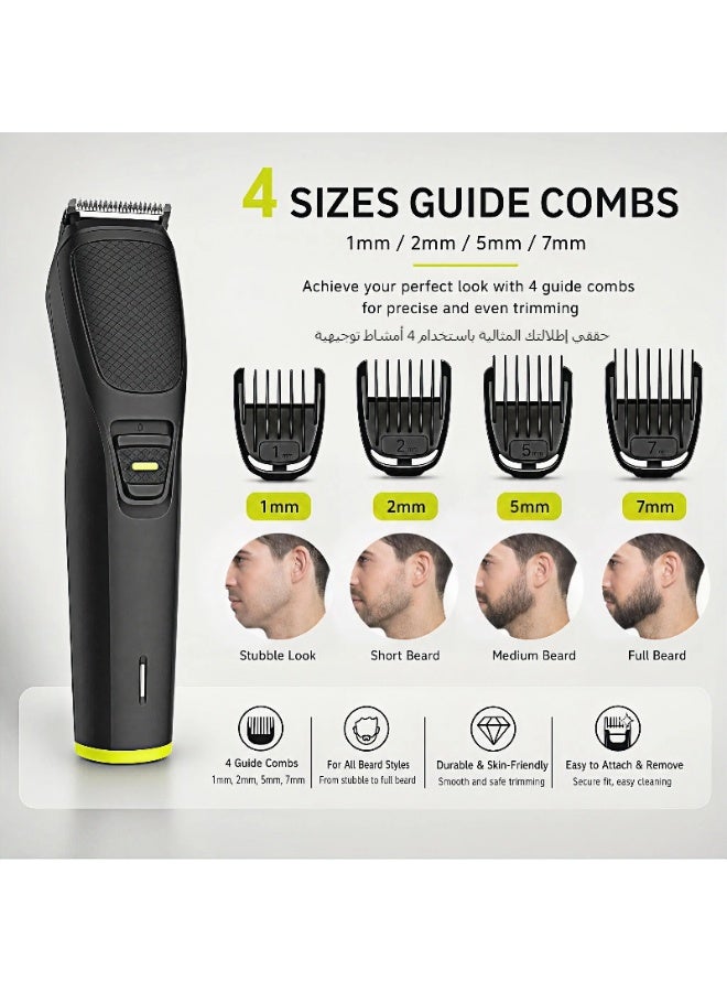Electric Hair Trimmer for Men, Beard Shaver, Body Grooming, Hair Clipper With 45° Stainless Steel Cutting Blades, 4 Size Combs 1/2/5/7mm, Detachable 120min cordless, Wall-Hang Storage Design for Salon-Quality Results at Home - Image 3
