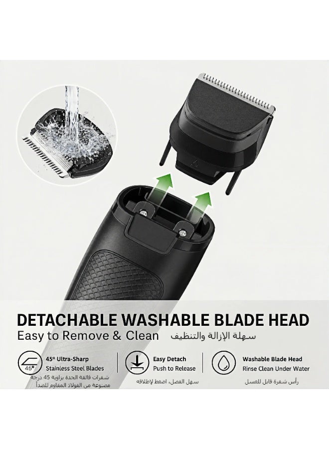 Electric Hair Trimmer for Men, Beard Shaver, Body Grooming, Hair Clipper With 45° Stainless Steel Cutting Blades, 4 Size Combs 1/2/5/7mm, Detachable 120min cordless, Wall-Hang Storage Design for Salon-Quality Results at Home - Image 4