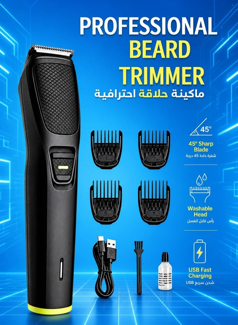Electric Hair Trimmer for Men, Beard Shaver, Body Grooming, Hair Clipper With 45° Stainless Steel Cutting Blades, 4 Size Combs 1/2/5/7mm, Detachable 120min cordless, Wall-Hang Storage Design for Salon-Quality Results at Home - Image 1