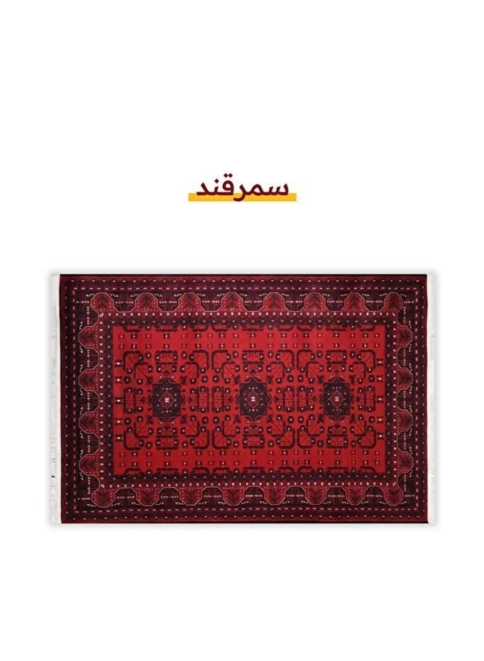 سجادتي سجاد أحمر من سجادتي,طقم مكون من 4 مدات بر, ناعمة وخفيفة وسهلة الحمل للرحلات, سجاد مجلس ومدات بر, نقش سمرقند, 90×200 سم أو 90 ×150 سم - Image 3
