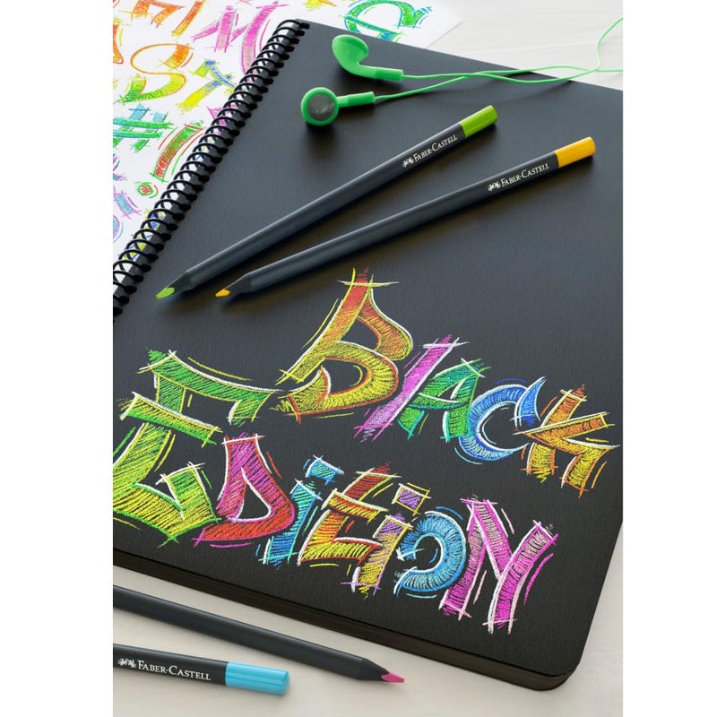 Faber-Castell Black Edition Colored Pencils - 36 Count, Black Wood and Super Soft Core Lead, Neon and Pastel Color Pencil Set, Colored Pencils for Adult Coloring Book, Art Pencils for Beginners - Image 3