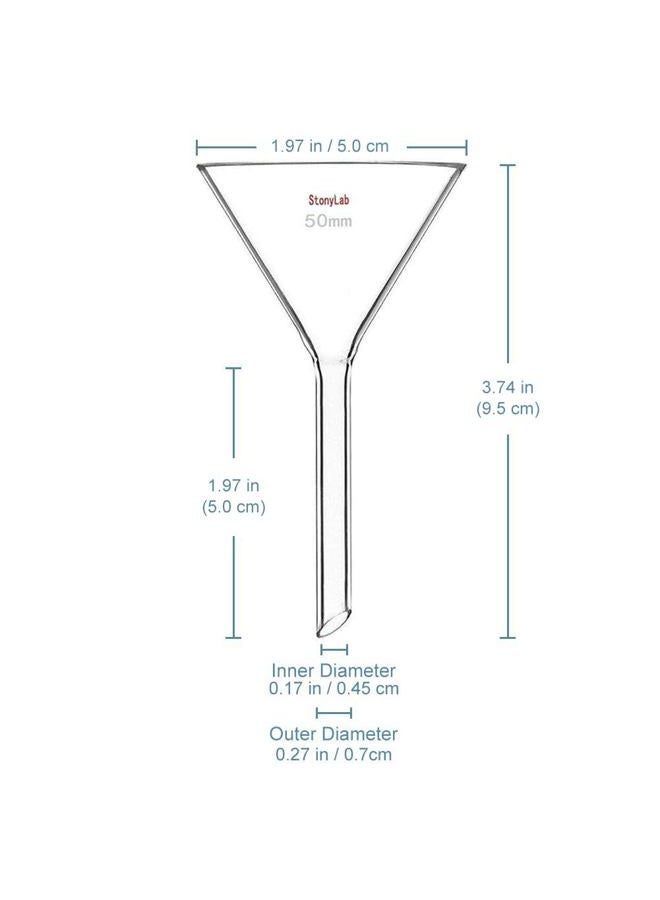 StonyLab 2-Pack Glass Heavy Wall Funnel Borosilicate Glass Funnel, Short Stem 50mm Diameter, 50mm Stem Length - Image 2