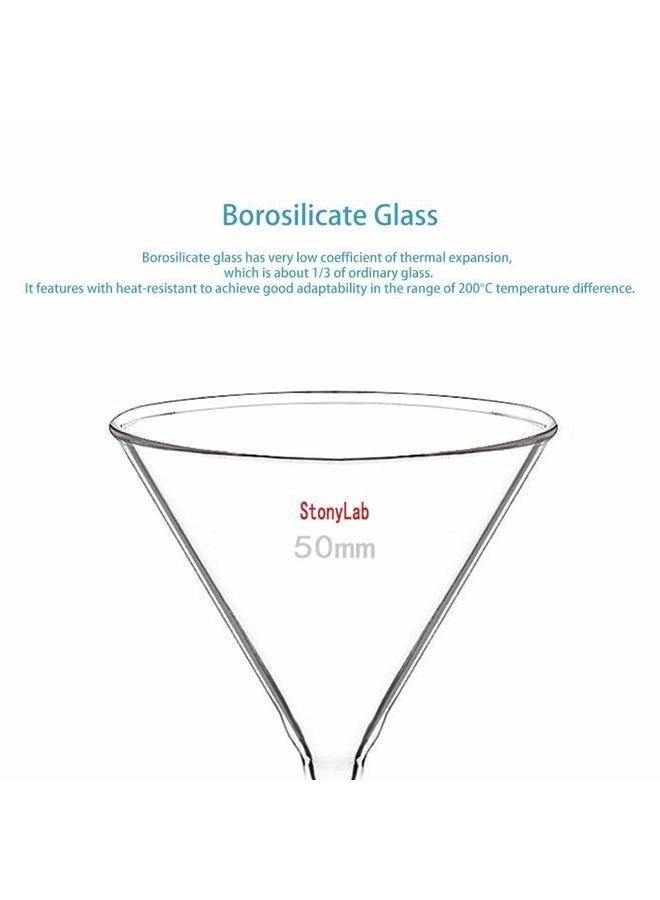 StonyLab 2-Pack Glass Heavy Wall Funnel Borosilicate Glass Funnel, Short Stem 50mm Diameter, 50mm Stem Length - Image 4
