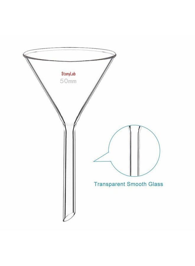 StonyLab 2-Pack Glass Heavy Wall Funnel Borosilicate Glass Funnel, Short Stem 50mm Diameter, 50mm Stem Length - Image 3