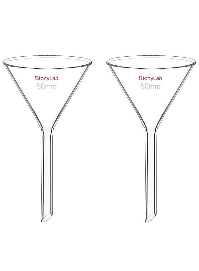StonyLab 2-Pack Glass Heavy Wall Funnel Borosilicate Glass Funnel, Short Stem 50mm Diameter, 50mm Stem Length - Image 1
