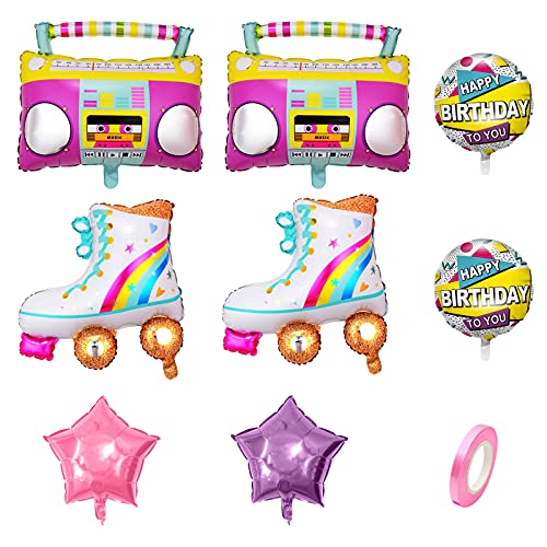 RTHPY 8 PCS Roller Skate Rainbow Balloons Inflatable Radio Boombox Props for 80s 90s Party Decorations Retro Theme Hip Hop Birthday Party Back to the 80S 90S decorations - Image 5