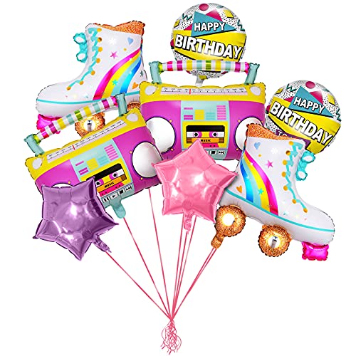 RTHPY 8 PCS Roller Skate Rainbow Balloons Inflatable Radio Boombox Props for 80s 90s Party Decorations Retro Theme Hip Hop Birthday Party Back to the 80S 90S decorations - Image 1