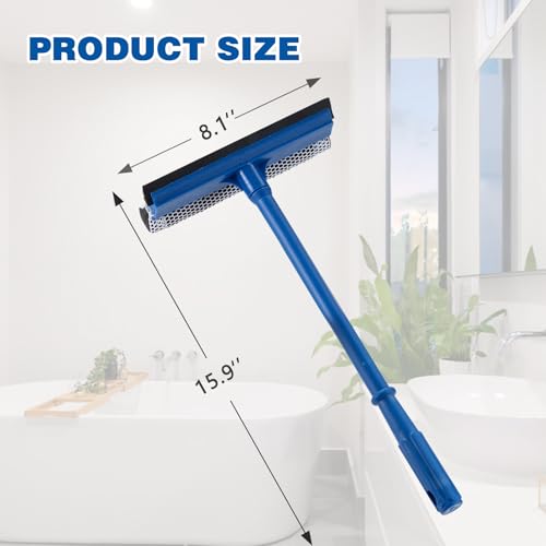 Bryquelin 15.9" Window Squeegee for Car,2 in 1 Squeegee Window Cleaner with Long Stainless Steel Handle,Sponge Car Window Squeegee for Gas Station, Glass,Shower (Plastic Pole) - Image 4