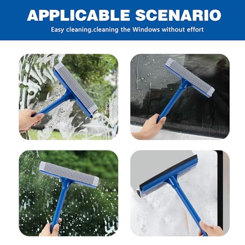 Bryquelin 15.9" Window Squeegee for Car,2 in 1 Squeegee Window Cleaner with Long Stainless Steel Handle,Sponge Car Window Squeegee for Gas Station, Glass,Shower (Plastic Pole) - Image 5