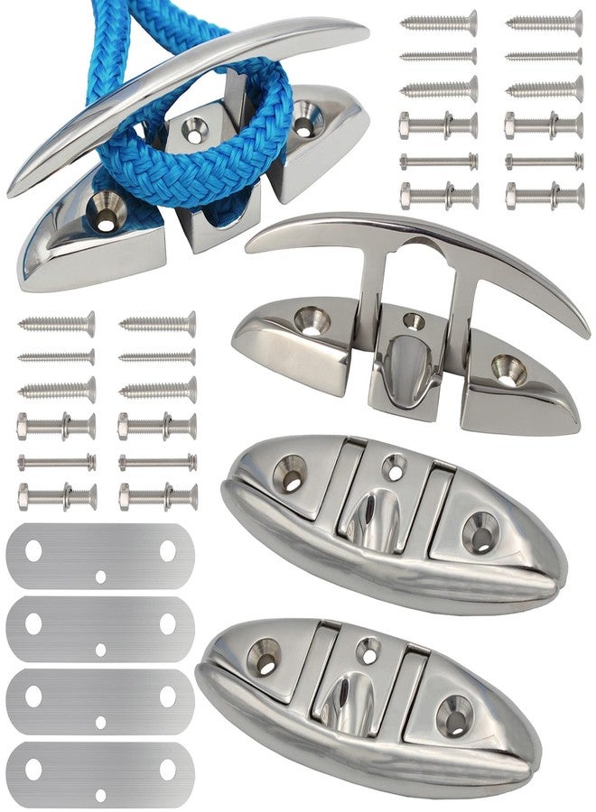 VEITHI 316 Stainless Steel 5 inch Folding Boat Cleat with Back Plate,Flip up Dock Cleat for Deck and Boat,Boat Tie Down Cleats Boat Dock Cleats Folding Cleat Pop Up Cleat Dock Cleats with Fasteners(4 Pack) - Image 1