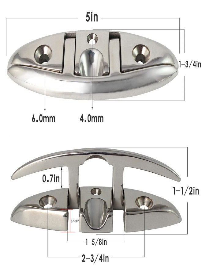 VEITHI 316 Stainless Steel 5 inch Folding Boat Cleat with Back Plate,Flip up Dock Cleat for Deck and Boat,Boat Tie Down Cleats Boat Dock Cleats Folding Cleat Pop Up Cleat Dock Cleats with Fasteners(4 Pack) - Image 2