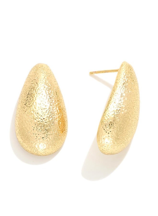 Gold teardrop-shaped screw earrings for women and girls – a stylish and modern design suitable for outings and occasions. - Image 2