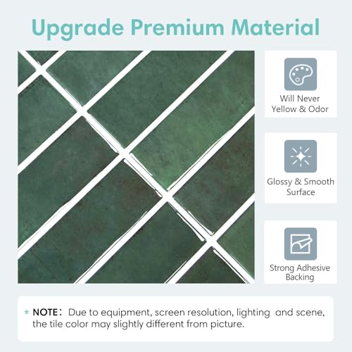 Commomy Green Peel and Stick Tile - 10 Pcs of 12'' x 12'' Vertical 3D Peel and Stick Backsplash for Kitchen and Bathroom Interior Wall Tile(Glossy Surface, Covers 10 sq.ft) - Image 2