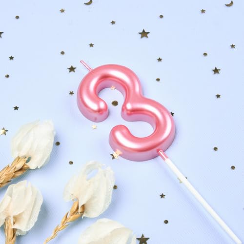 PHD Cake 2.76 inch Classical Pink 3 Number Birthday Candles, Party Celebration - Image 2