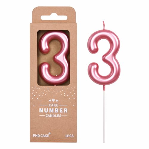 PHD Cake 2.76 inch Classical Pink 3 Number Birthday Candles, Party Celebration - Image 1