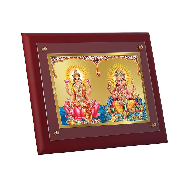 DIVINITI Lakshmi Ganesha Gold Plated Wall Photo Frame Table Dcor MDF 25 Wooden Wall Photo Frame and 24K Gold Plated Foil Religious Photo Frame Idol For Pooja Gifts Items 250CMX200CM - Image 5