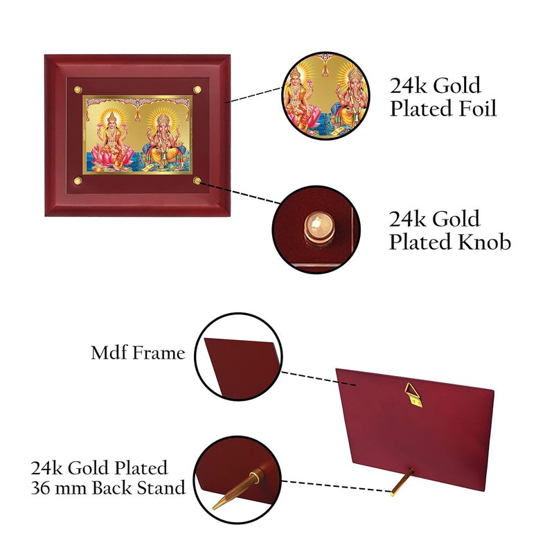 DIVINITI Lakshmi Ganesha Gold Plated Wall Photo Frame Table Dcor MDF 25 Wooden Wall Photo Frame and 24K Gold Plated Foil Religious Photo Frame Idol For Pooja Gifts Items 250CMX200CM - Image 3