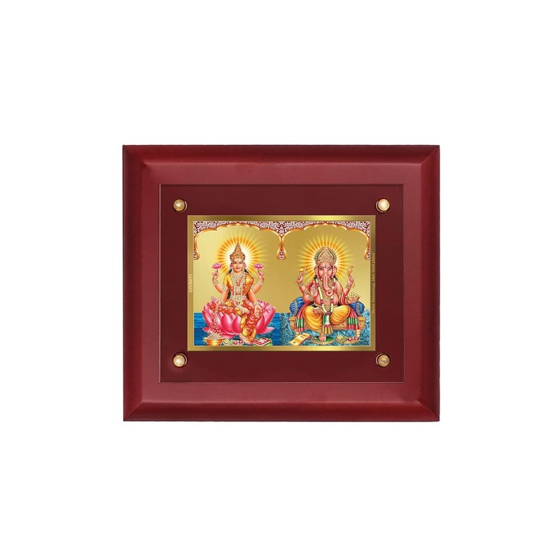 DIVINITI Lakshmi Ganesha Gold Plated Wall Photo Frame Table Dcor MDF 25 Wooden Wall Photo Frame and 24K Gold Plated Foil Religious Photo Frame Idol For Pooja Gifts Items 250CMX200CM - Image 2