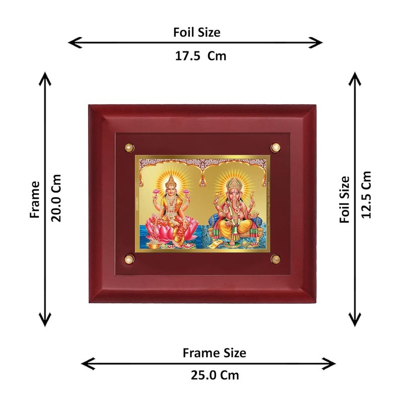 DIVINITI Lakshmi Ganesha Gold Plated Wall Photo Frame Table Dcor MDF 25 Wooden Wall Photo Frame and 24K Gold Plated Foil Religious Photo Frame Idol For Pooja Gifts Items 250CMX200CM - Image 4