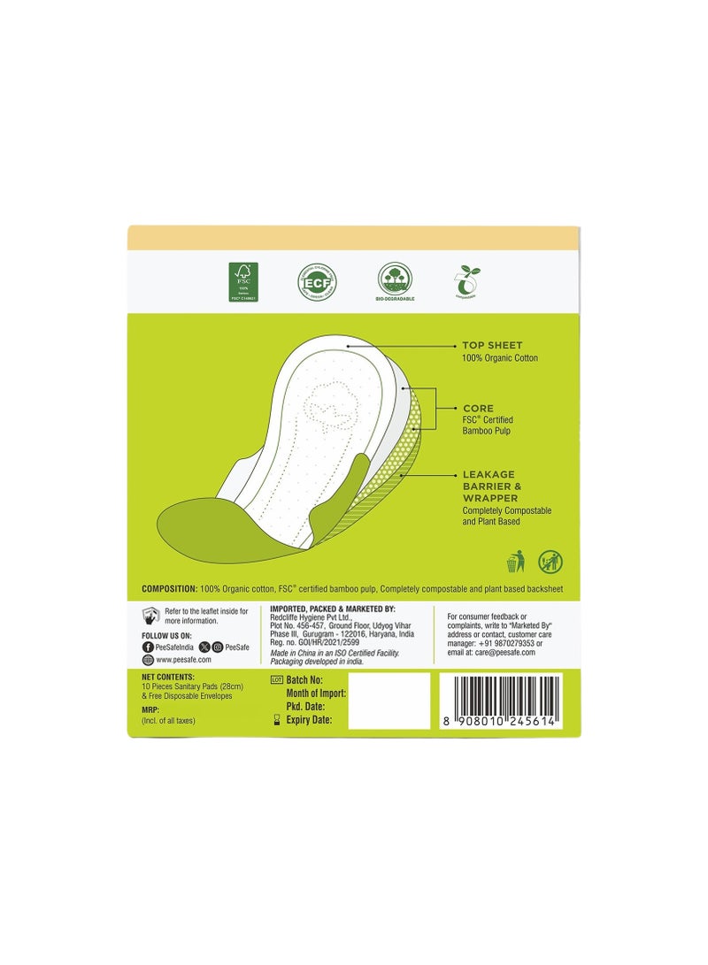 PEE SAFE PeeSafe 100% Organic Cotton Sanitary Pads & Bamboo Core, Absorbent & Leak-proof, Regular - 10 pads - Image 2