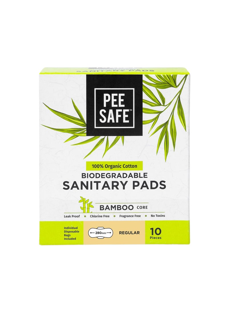 PEE SAFE PeeSafe 100% Organic Cotton Sanitary Pads & Bamboo Core, Absorbent & Leak-proof, Regular - 10 pads - Image 1