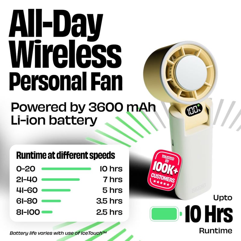 NUUK BFF Personal Hand Fan, 13000 RPM with IceTouch™ | 3600 mAh USB Rechargeable Battery [Up to 10H] | Portable Mini Fan | 100-Speed Dial | For Travel, Office, Makeup & Outdoor | 12-Month Warranty - Image 3