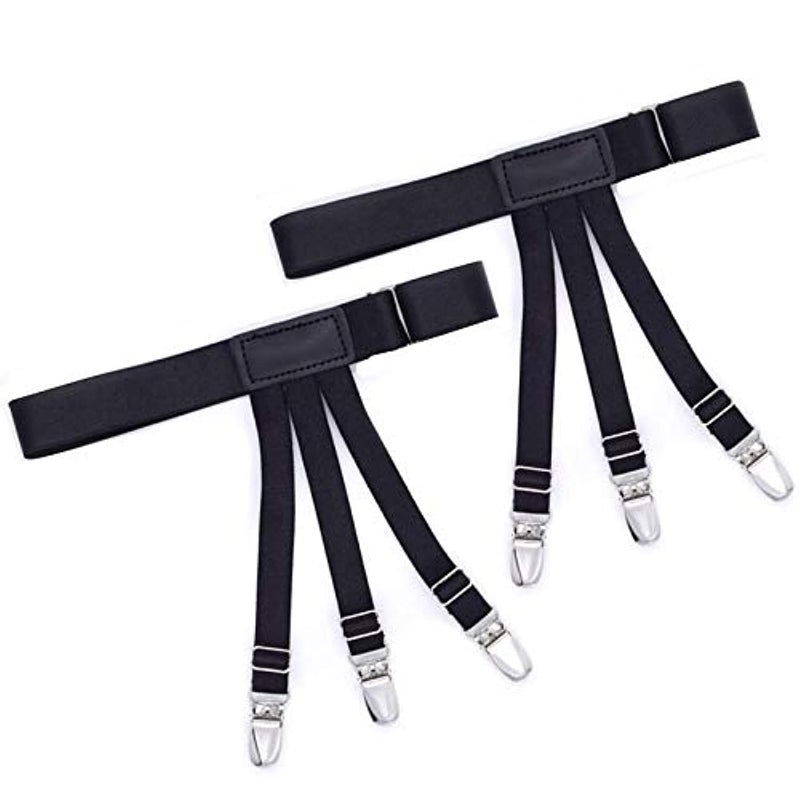 Adjustable Elastic Shirt Stay Holders for Men - Non-Slip Locking Clamps Shirt Garters - Set of 2 Professional Shirt Straps