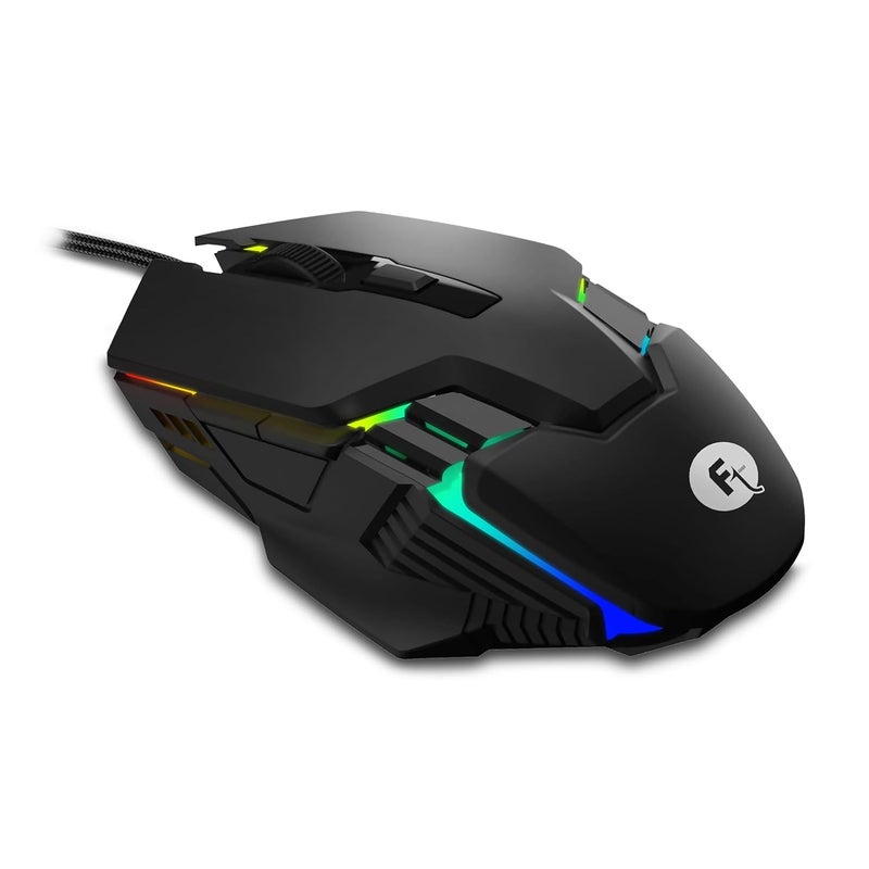 FRONTECH Gaming Mouse, 6-Button USB Wired Mouse with 3600 DPI, Ergonomic Design, 7-Color Rainbow LED, 1.5m Braided Cable, Soft Click – Black (MS-0106) - Image 1