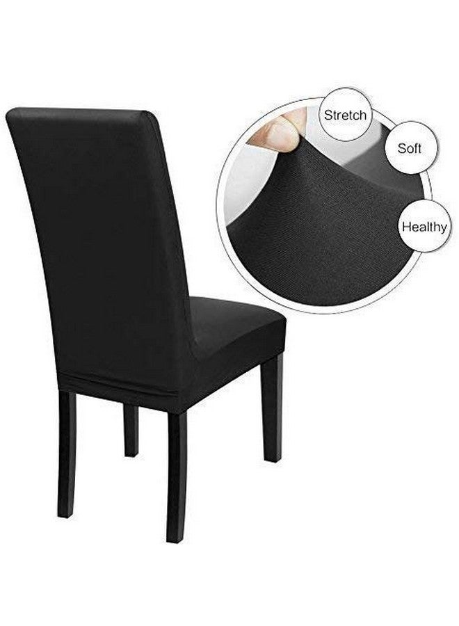 House of Quirk Polyester Elastic Stretch Removable Washable Solid Short Dining Chair Seat Cover Protector Slipcover (4, Black). - Image 3