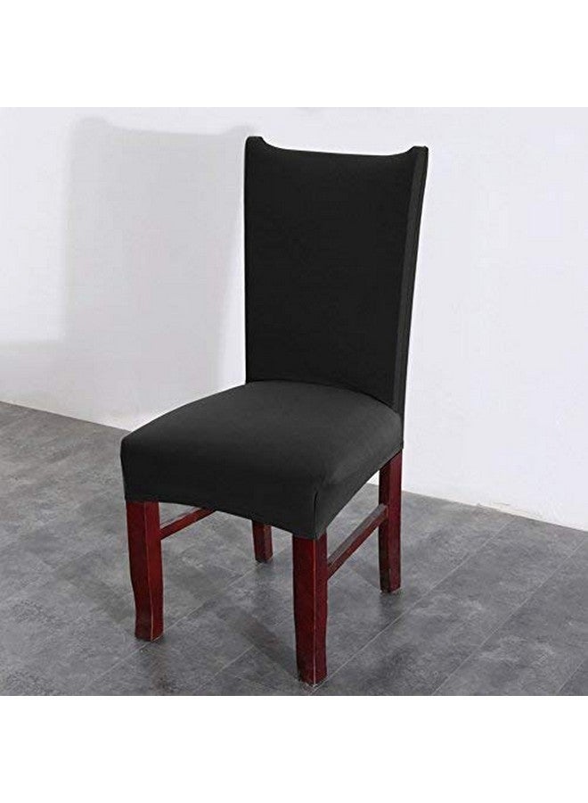 House of Quirk Polyester Elastic Stretch Removable Washable Solid Short Dining Chair Seat Cover Protector Slipcover (4, Black). - Image 5
