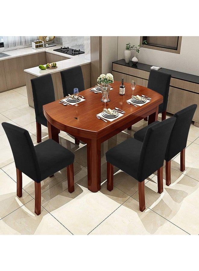 House of Quirk Polyester Elastic Stretch Removable Washable Solid Short Dining Chair Seat Cover Protector Slipcover (4, Black). - Image 2