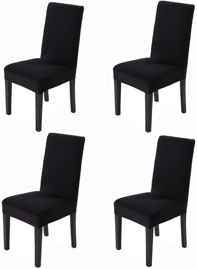 House of Quirk Polyester Elastic Stretch Removable Washable Solid Short Dining Chair Seat Cover Protector Slipcover (4, Black). - Image 1