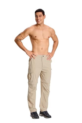 LINLANG EN Work Pants for Men Lightweight Quick Dry Cargo Pants Convertible Zip Off Travel Fishing Climbing Camping Outdoor Waterproof Hiking PantsLight Khaki30XS - Image 3
