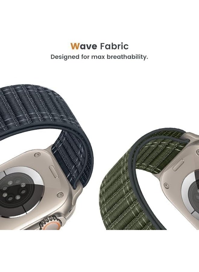 2Pcs for Apple Watch Strap 46/45/44/49mm Men, Premium Braided Sport Loop Band for iWatch Series 10 9 8 7 6 5 4 3/SE 2/Ultra 2, Breatheable Nylon Fabric Velcro Strap - Image 3