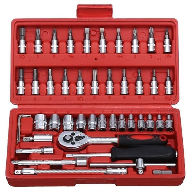 TRENDIFY4YOU 46 in 1 MultiPurpose Tool Kit with Screwdriver Socket Set Drill Bit Set for Wall Metal Wood Electrical Repair Tools for Home Office Use Compact Portable Hand Tool Set - Image 1