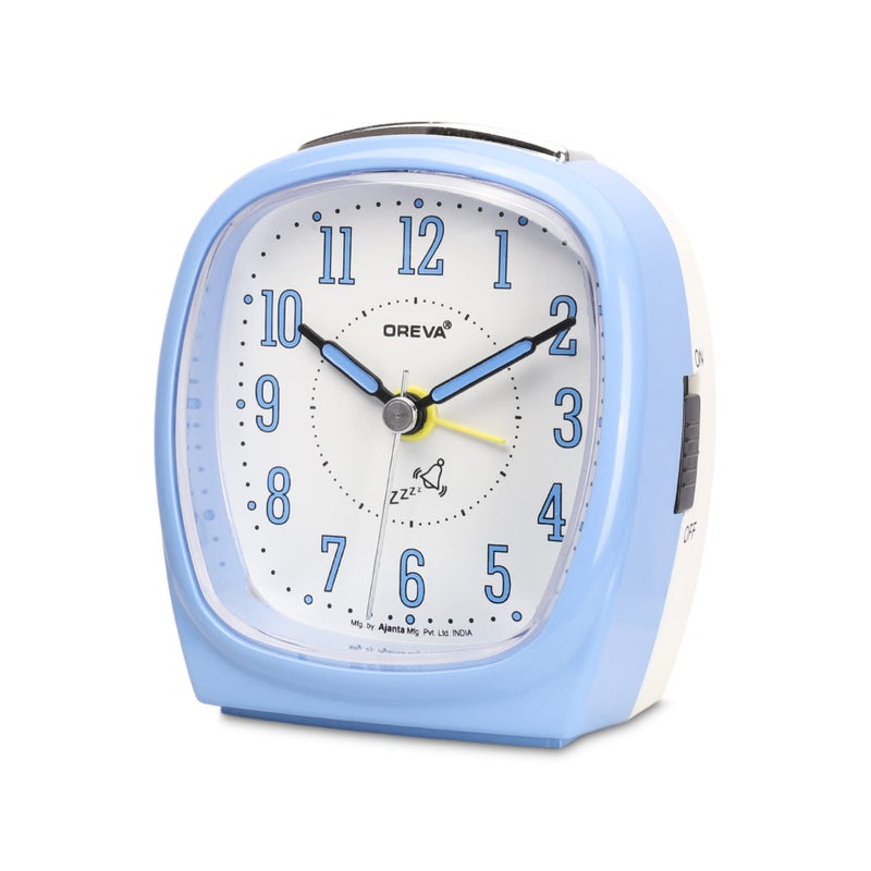 OREVA Plastic Alarm Analog Table Clock with 4 Step Snooze Buzzer Sound (9 Cm X 6.1 Cm X 10.3 Cm, AA3097)(B.Blue) - Image 5