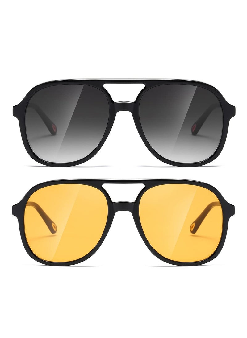 SYOSI - Retro Square Aviator Sunglasses Womens Mens 70s Stylish Vintage Double Bridge Sun Glasses - Image 1