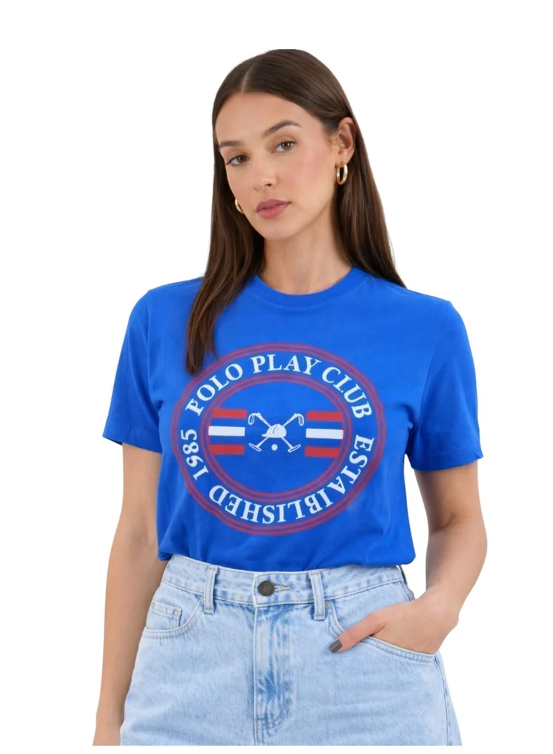 لعب البولو تيشيرت بناتي برسومات - أزرق ملكي